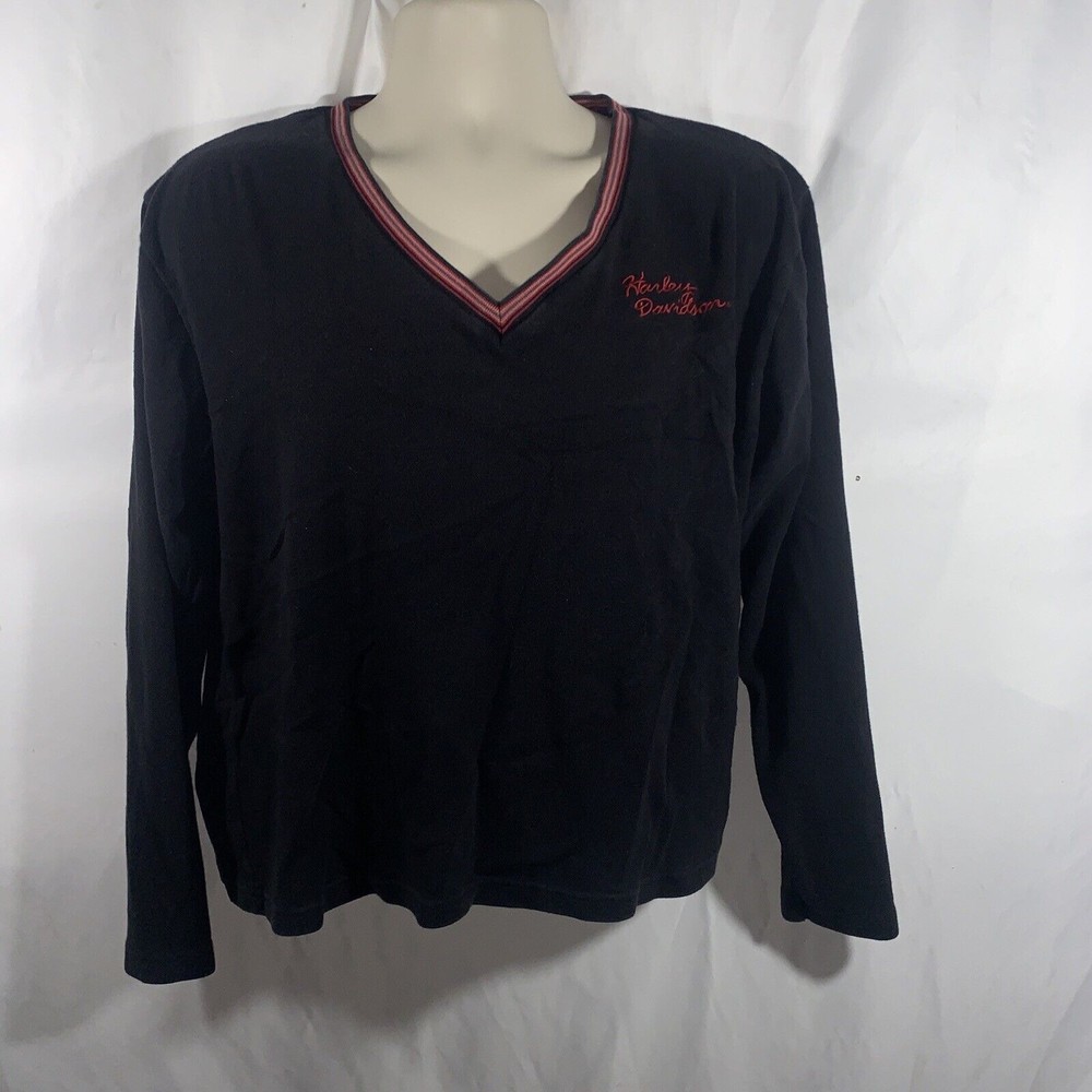 harley davidson striped vneck sweater womens 2xl Embroidered Long Sleeve